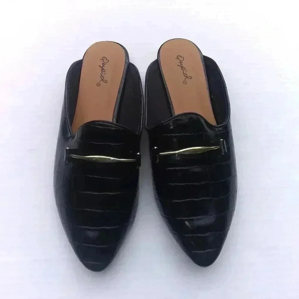 ❤️Qupid Women's Swirl 197 crocodile mules black